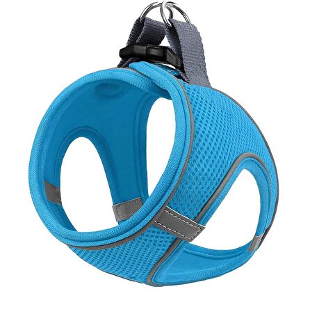Mita Air Mesh Kedi Köpek Göğüs Tasması Çift Reflektörlü, Terletmeyen Turkuaz / Neon Blue